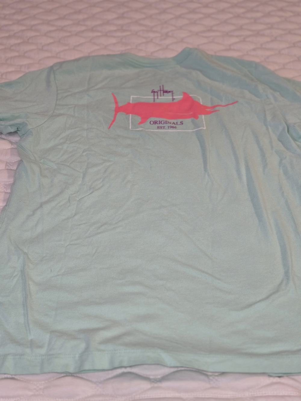 Guy Harvey Women's Short Sleeve T-shirt Aqua Pink Swordfish Casual Size XL